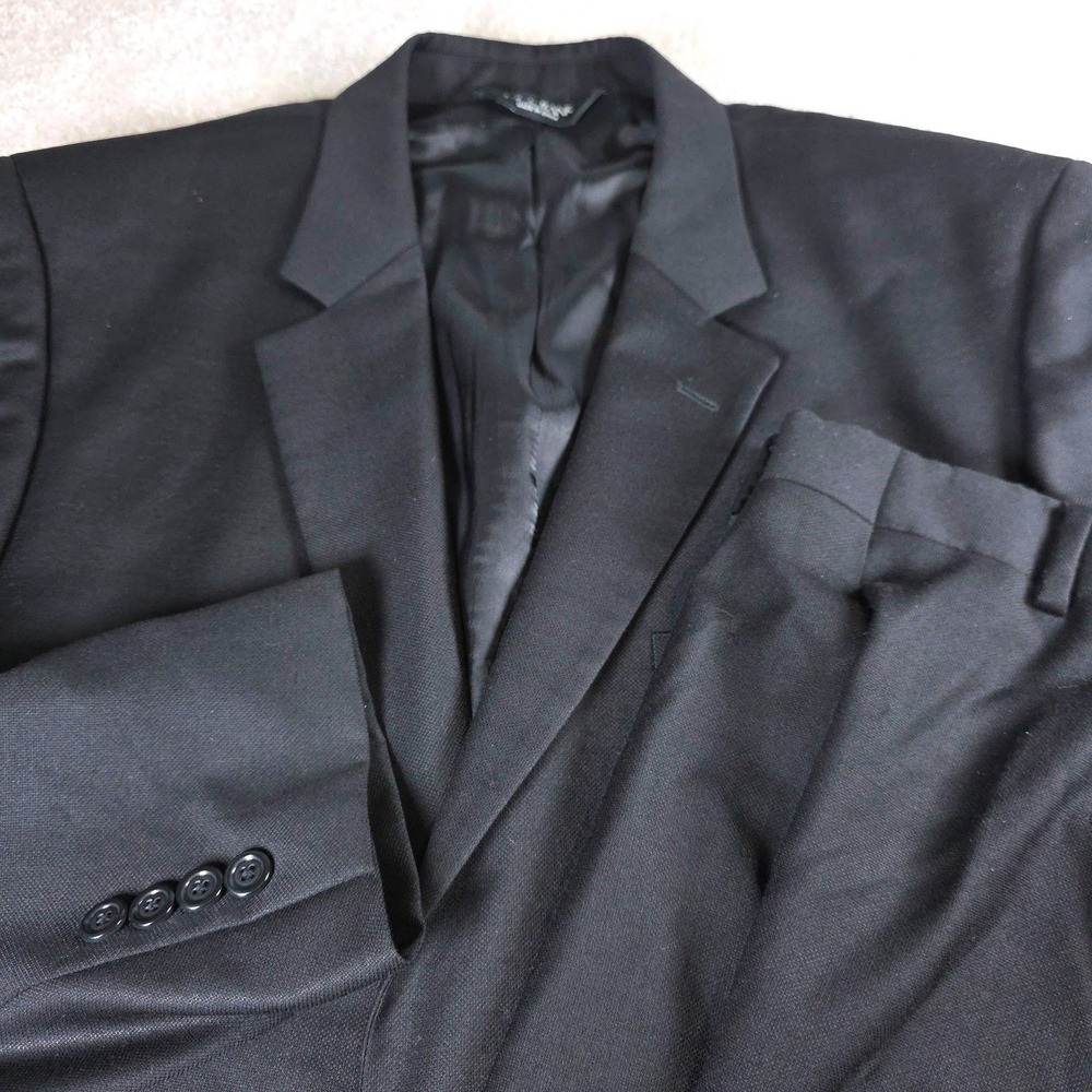 Jos. A Bank Suit Mens 44L Black 100% Wool 2-Button Blazer Pleated Cuffed Pants